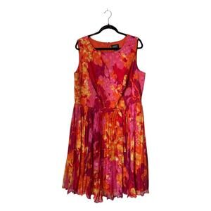 Adrianna Papell Dress Sz 18W Pink Floral Pleated Sleeveless Mini A-Line No Belt